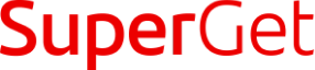 Logo da SuperGet. No logo está escrito da palavra SuperGet na cor vermelha.